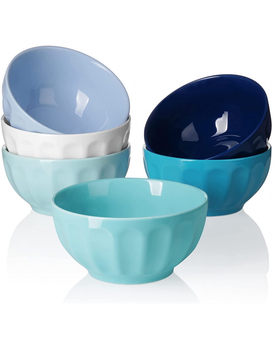 Sweese 106.003 Porcelain Fluted Bowl Set 26 Ounce for Cereal Soup Set of 6 Cool Assorted Colors