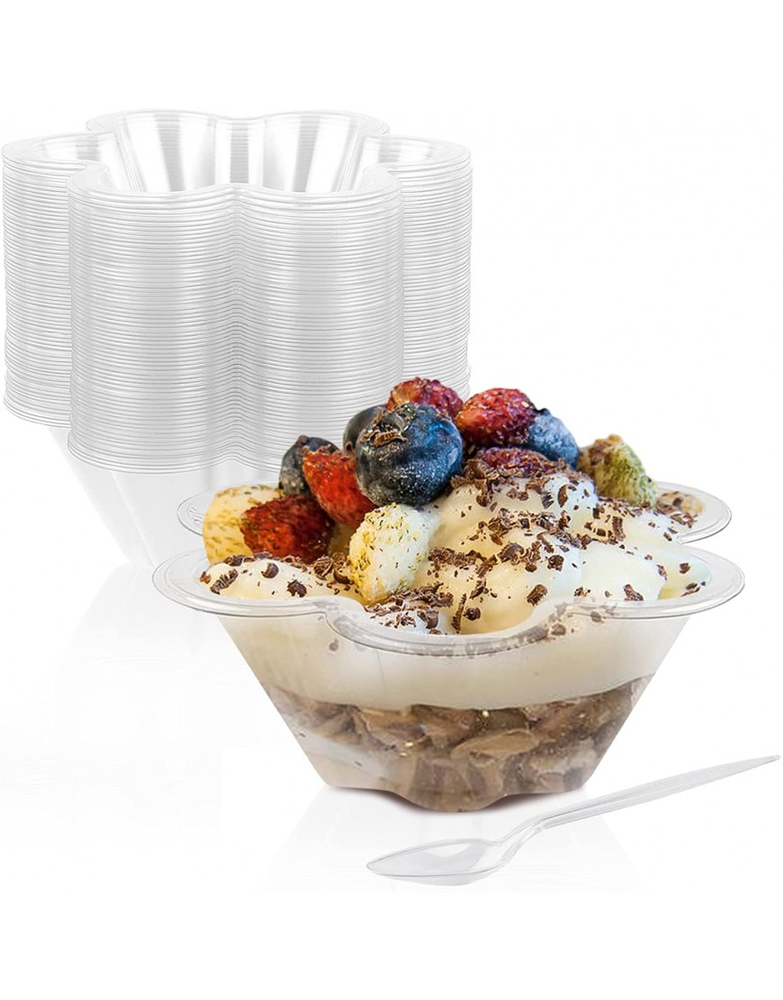TOFLEN 50ct 8 oz Disposable Ice Cream Cups with Spoons Clear Plastic Dessert Cups Serving Bowls for Parfait Fruit Salad Appetizers