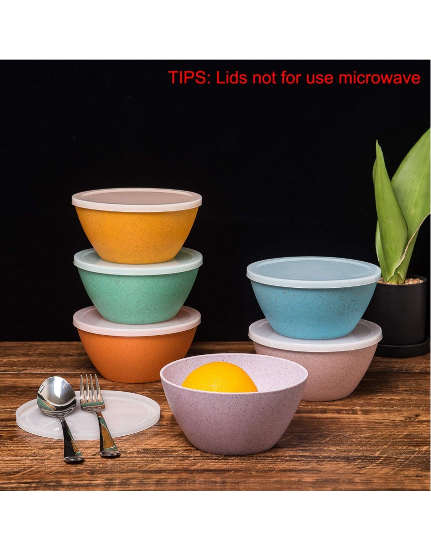 Unbreakable Cereal Bowls with Lids 28 oz Wheat Straw Fiber Bowls for Cereal or Salad | set of 6 in 6 Assorted Colors Dishwasher & Microwave Safe
