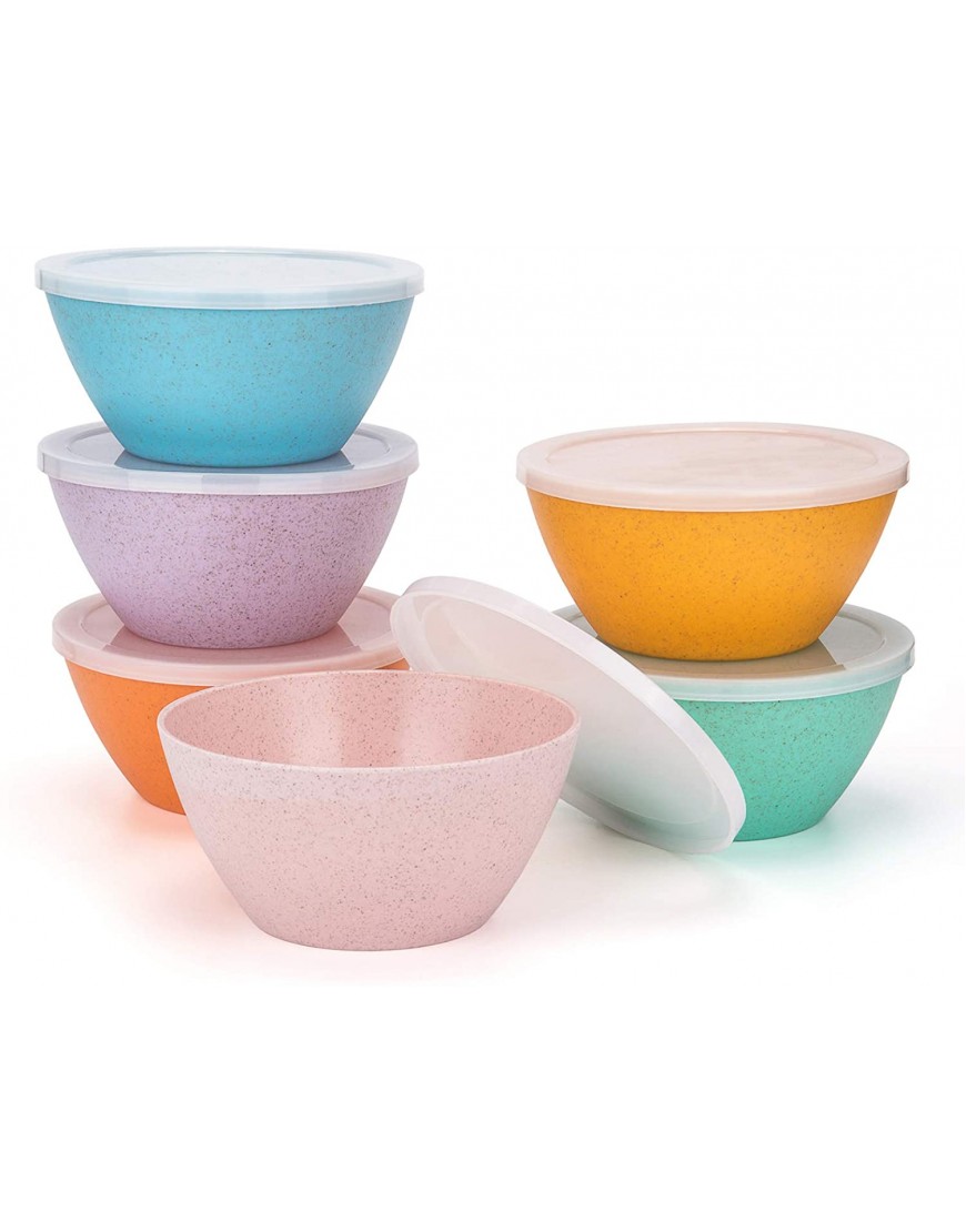 Unbreakable Cereal Bowls with Lids 28 oz Wheat Straw Fiber Bowls for Cereal or Salad | set of 6 in 6 Assorted Colors Dishwasher & Microwave Safe
