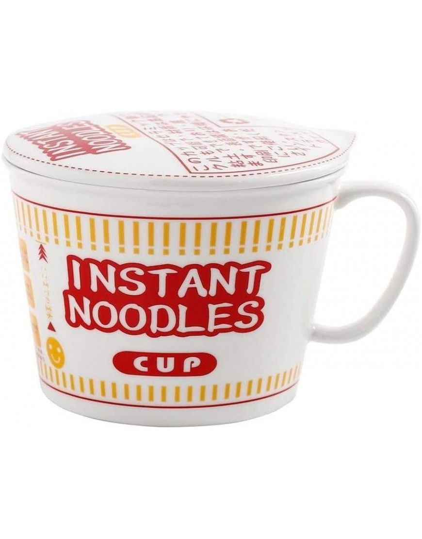 WCS Bowl Japanese Creative Ceramic Instant Noodle Bowl Single Student Dormitory with Lid Deep Soup Bowl Household Cereal Bowl Simple Tableware Size : M