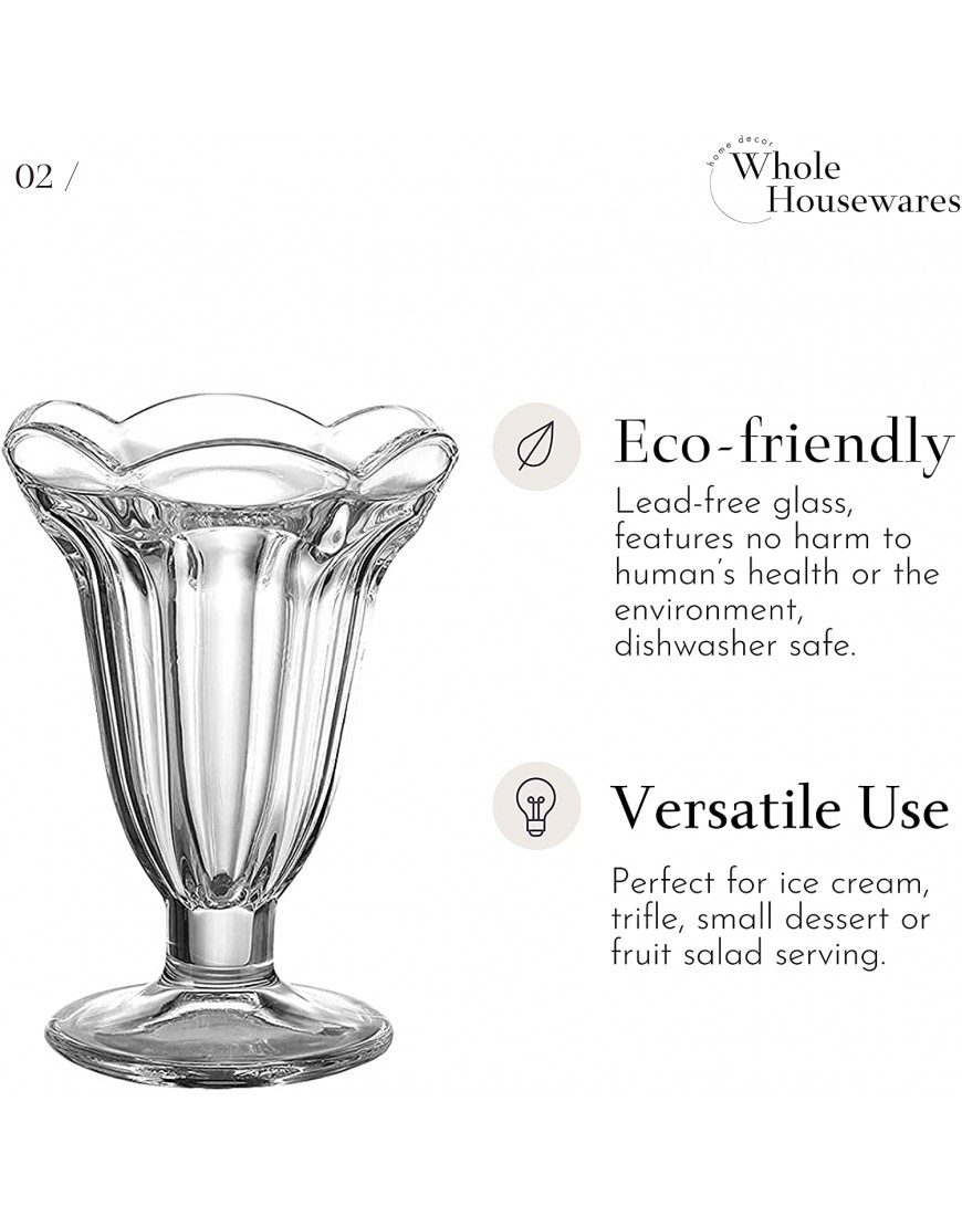 WHOLE HOUSEWARES | Glass Tulip Sundae Cups | 5.6 Ounce Set of 6 | Glass Ice Cream Dessert and Soda Cups