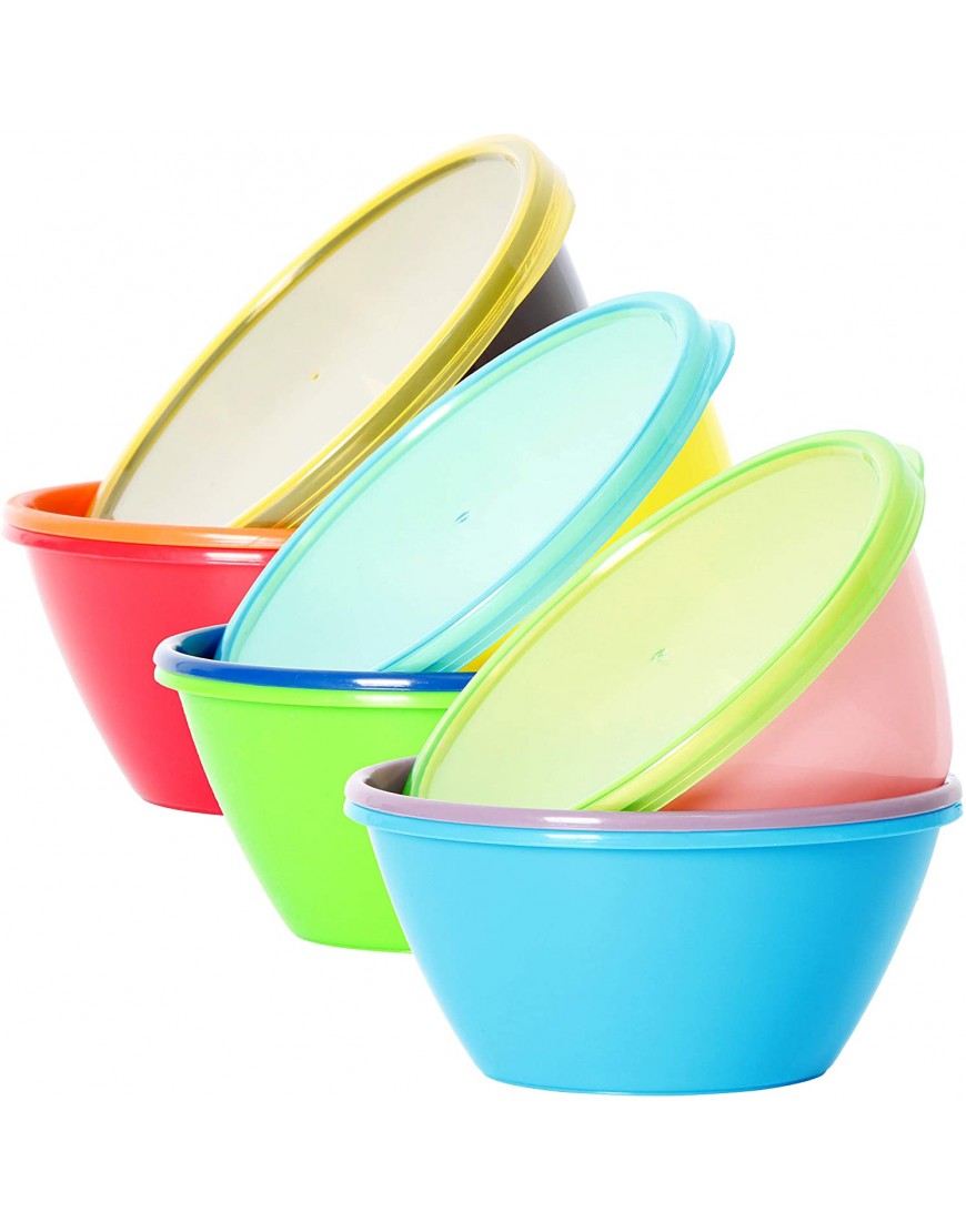 Youngever 12 Ounce Plastic Bowls with Lids Snack Bowls Small Bowls Food Storage Containers Set of 9 in 9 Assorted Colors