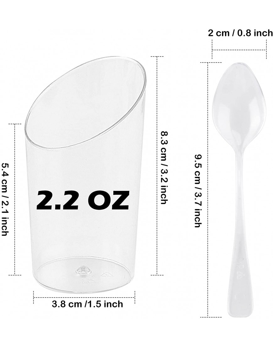 Zezzxu 50 Pack Mini Dessert Cups with Spoons 2.2oz Clear Plastic Parfait Appetizer Cups Shot Glasses Small Serving Bowls for Tasting Sample Appetizers