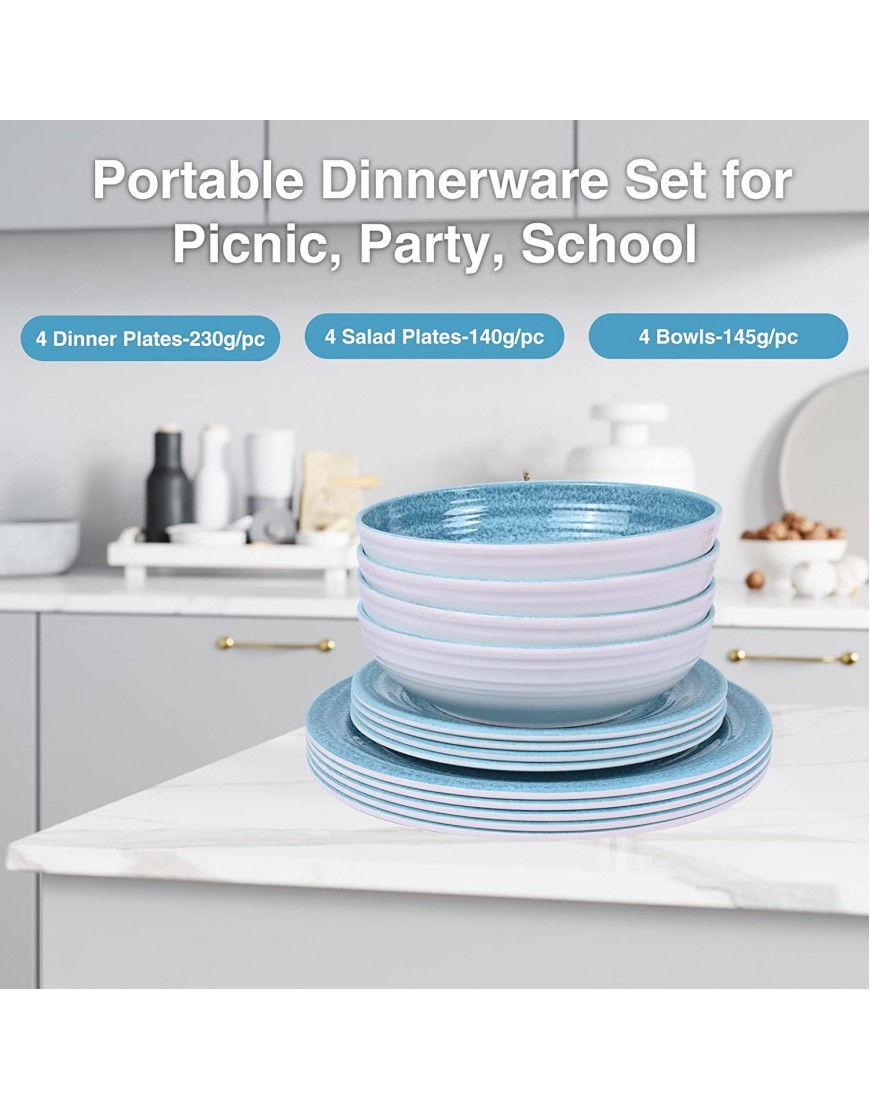 12 Piece Melamine Dinnerware 2 Sets Service for 8 Includes 8 Dinner Plates 8 Salad Plates and 8 Bowls Made of A5 Food Grade Melamine