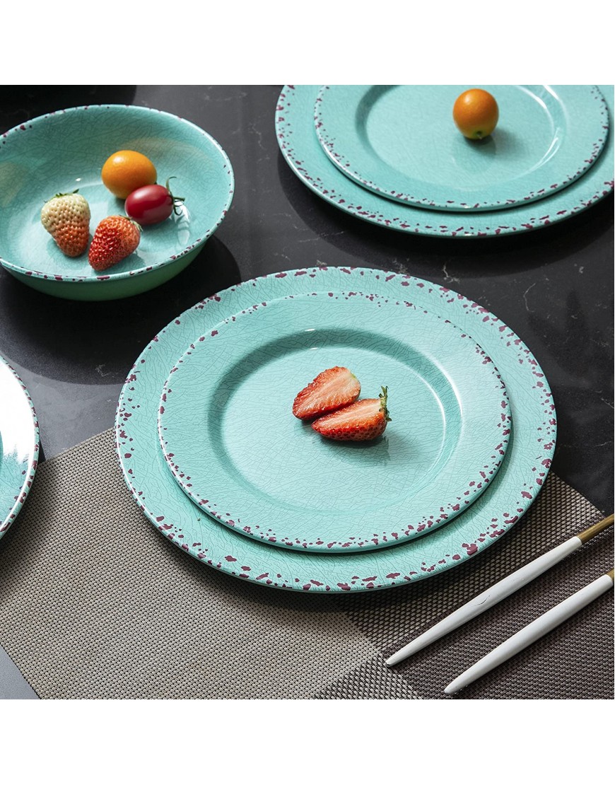 12pcs Melamine Dinnerware set for 4 Outdoor Use Dinner Plates and Bowls Set for Camping Unbreakable Turquoise