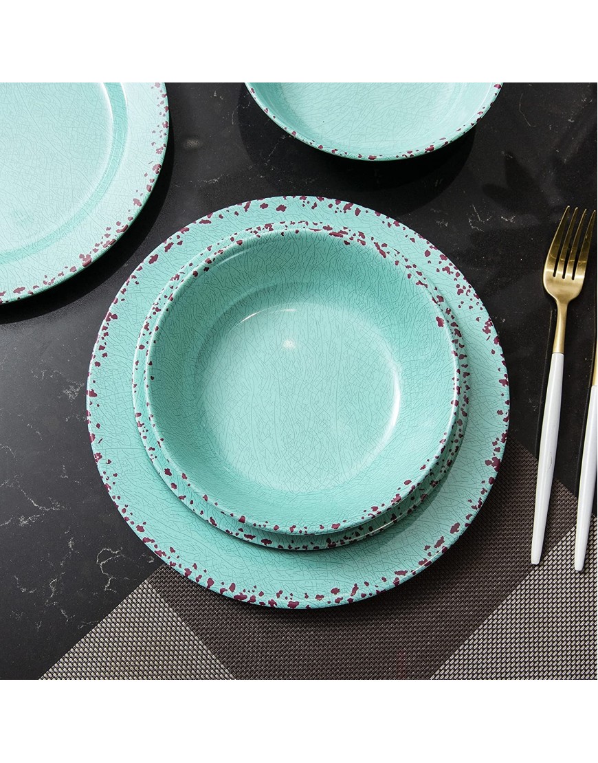 12pcs Melamine Dinnerware set for 4 Outdoor Use Dinner Plates and Bowls Set for Camping Unbreakable Turquoise