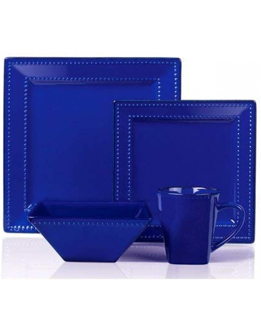 16 Piece Square Beaded Stoneware Dinnerware Set by Lorren Home Trends Blue