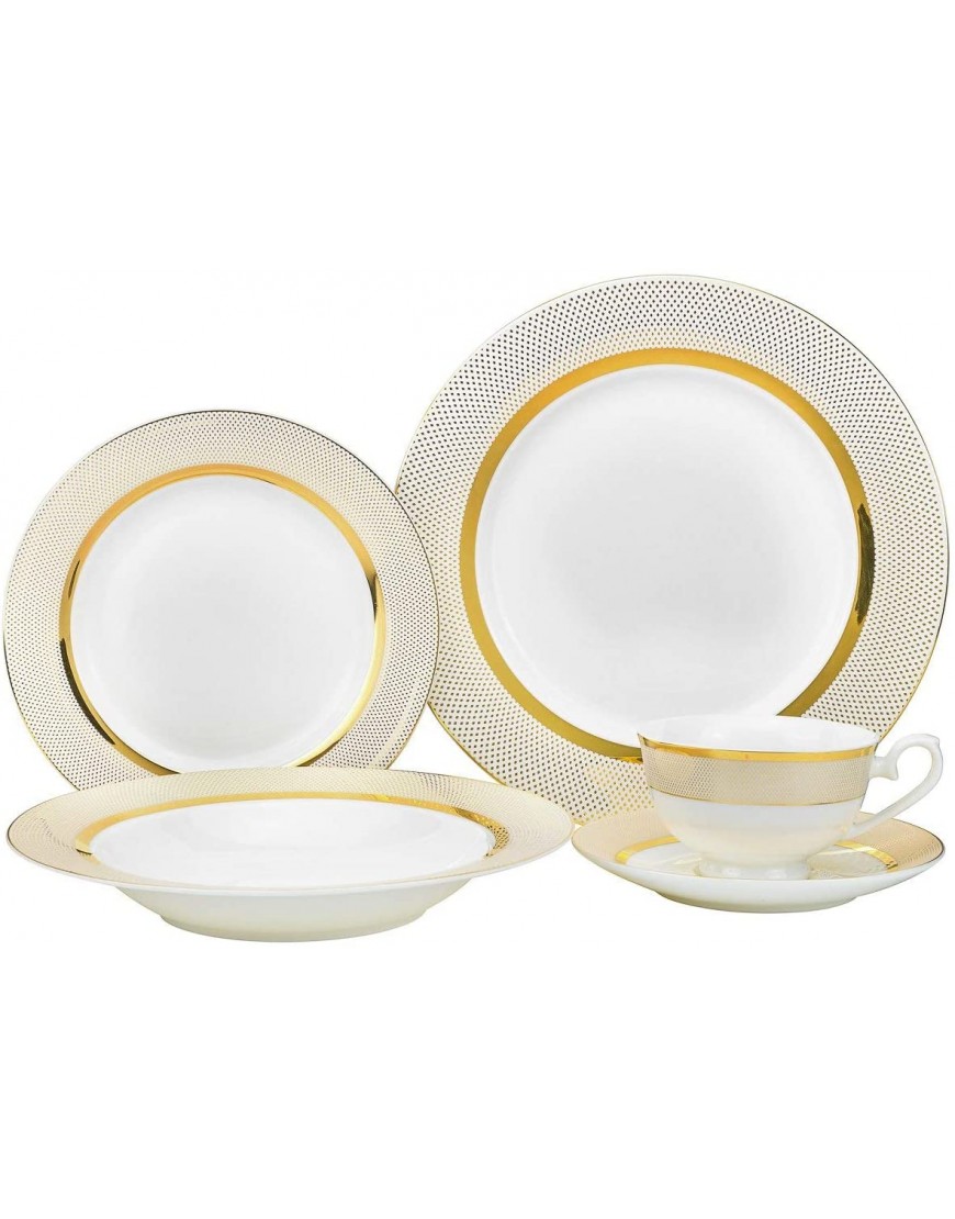 20-pc Bone China Porcelain Dinnerware Set w Golden Rims Elegant Dinner Set with Gilding Dinner Plates Soup Plates Salad Plates Tea Cups and Saucers Set for 4