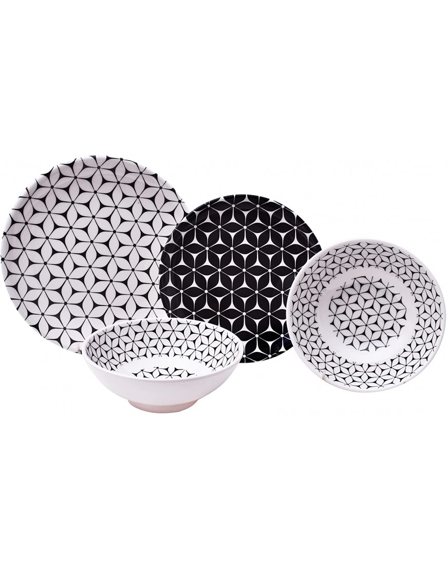222 Fifth Strata 12-Piece Melamine Dinnerware with Round Plates and Bowls Black
