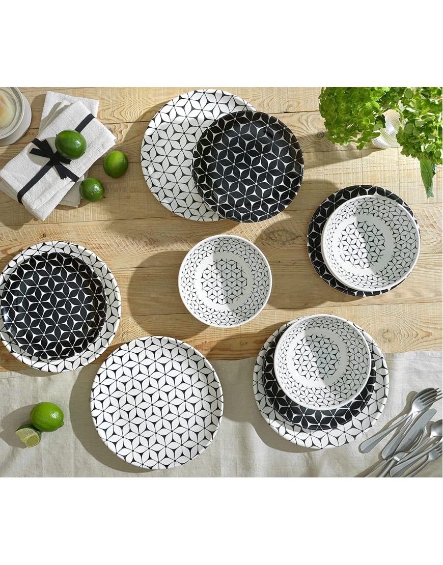 222 Fifth Strata 12-Piece Melamine Dinnerware with Round Plates and Bowls Black