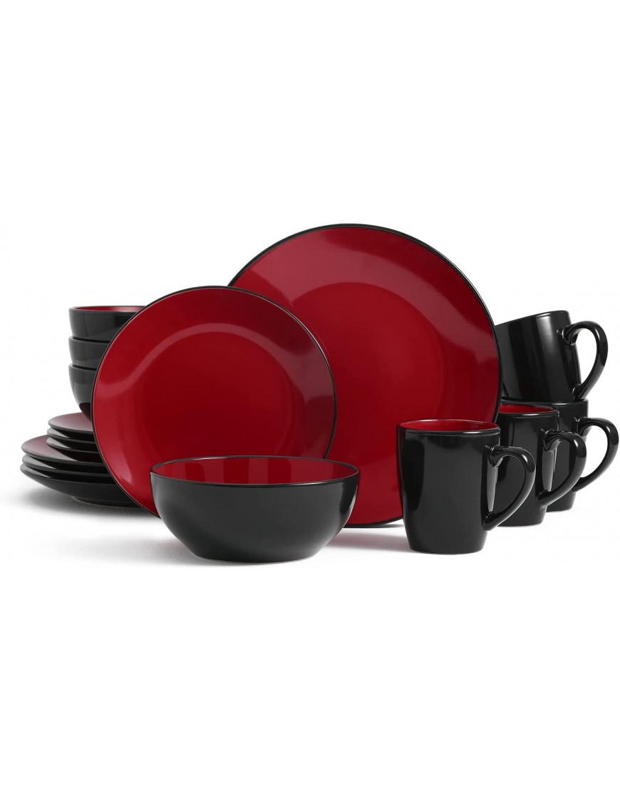 Bestone 16 Piece Dinnerware Set Stoneware Plates and Bowls Dishes Service for 4 Red and Black