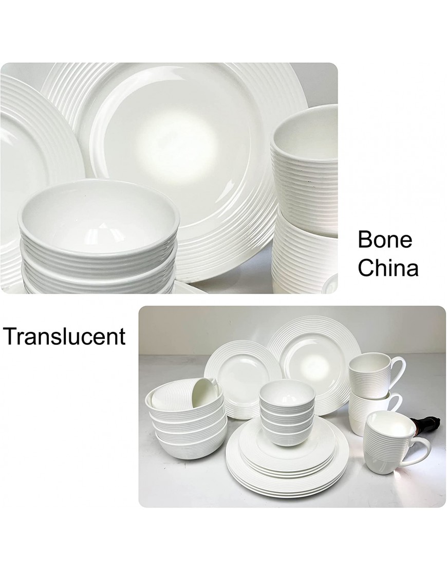 Bone China 20 Piece Dinnerware Dish Set Service for 4 White Embossed Circle Microwave Safe Translucent Elegant giftware Essential Home Formal and Everyday Living Kitchen Dishes Dinner Set