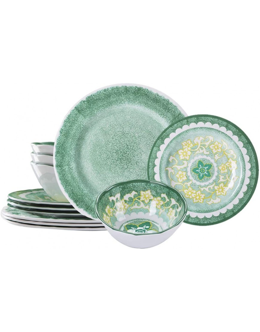 CoCorea Plates and Bowls Set 12-Piece Melamine Dinnerware Sets Unbreakable Lightweight Outdoor Dinner Dishes Service for 4 Green