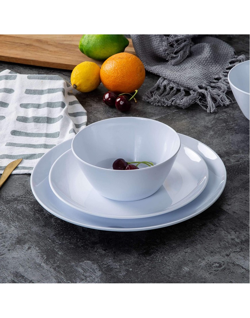 Dishes Dinnerware Set 12pcs Melamine Plates and Bowls Set for 4 Indoor and Outdoor Use Dishwasher Safe White