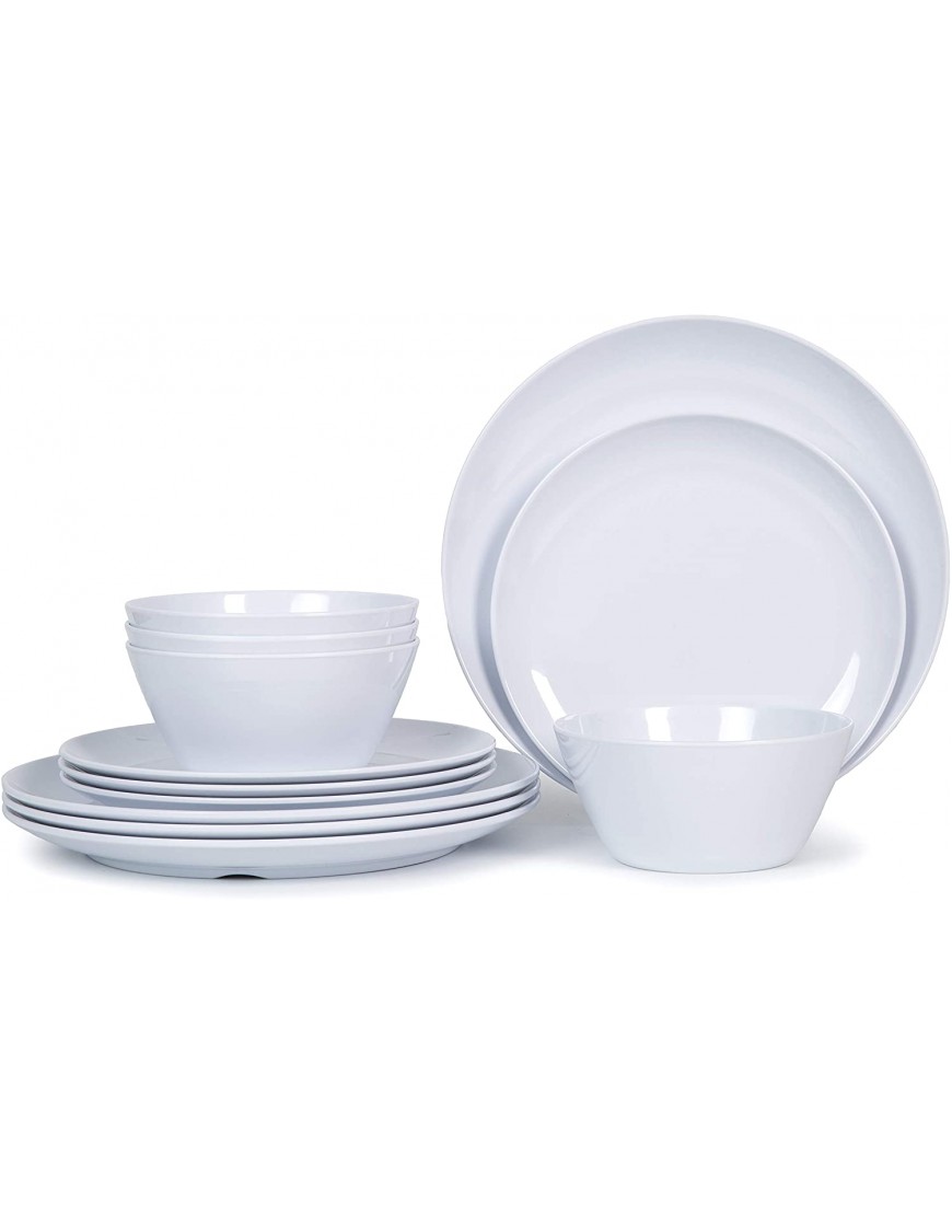 Dishes Dinnerware Set 12pcs Melamine Plates and Bowls Set for 4 Indoor and Outdoor Use Dishwasher Safe White