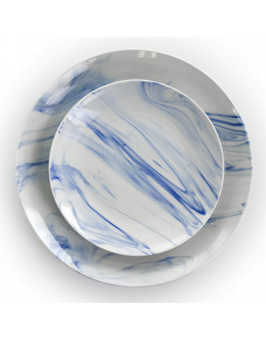 Elama Fine Round Gloss Dinnerware Dish Set 16 Piece Blue and White Marble