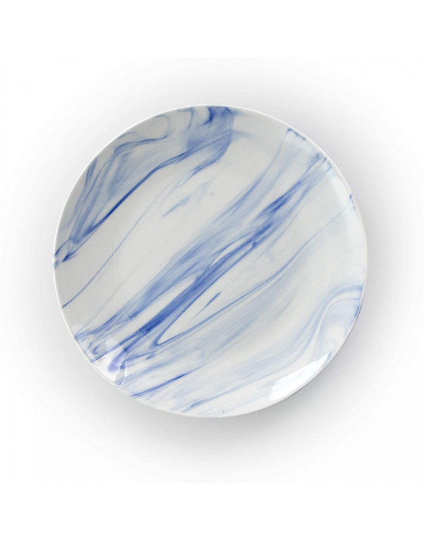 Elama Fine Round Gloss Dinnerware Dish Set 16 Piece Blue and White Marble