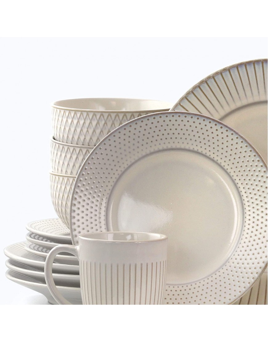 Elama Market Finds 16 Piece Round Stoneware Dinnerware Set in Embossed White