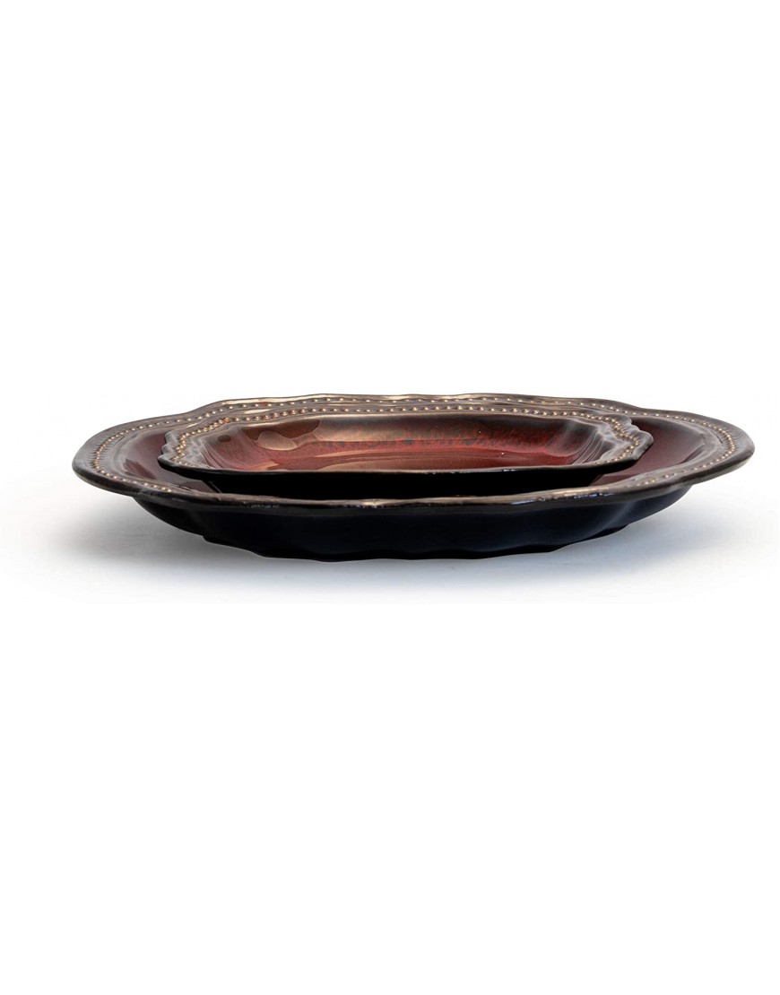 Elama Round Oval Stoneware Fine Dining Dinnerware Dish Set 16 Piece Dark Red with Bronze Accents