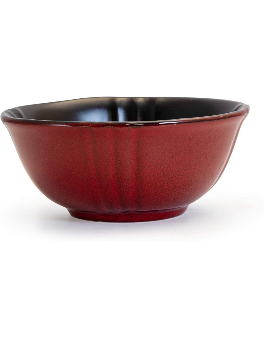 Elama Round Oval Stoneware Fine Dining Dinnerware Dish Set 16 Piece Dark Red with Bronze Accents