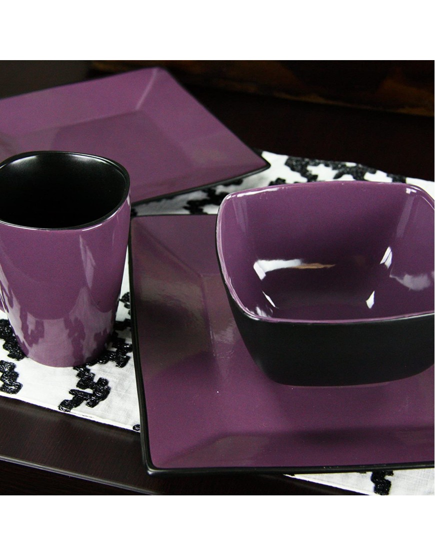 Elama Stoneware Square Dinnerware Dish Set 16 Piece Solid Purple
