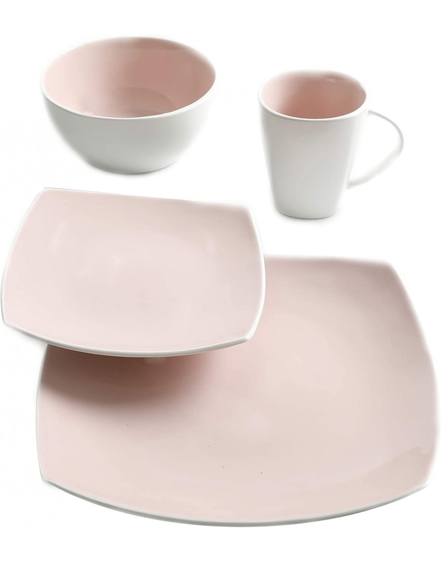 Gibson Elite Soho Lounge Bright Square Dinnerware Set Service for 4 16pc Pink