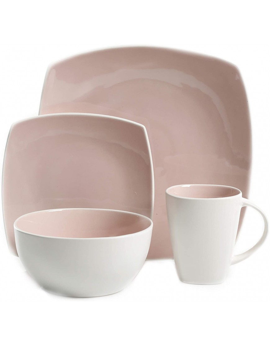 Gibson Elite Soho Lounge Bright Square Dinnerware Set Service for 4 16pc Pink