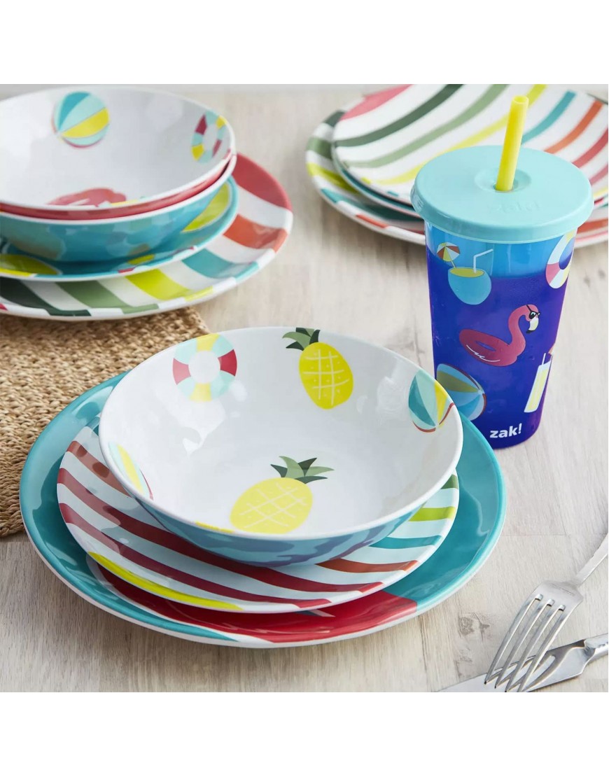 JOEDOT 16-Piece Color-Changing Tumbler Melamine Plate Bowl Dinnerware Set Service for Four Indoor and Outdoor Dining Pool Party