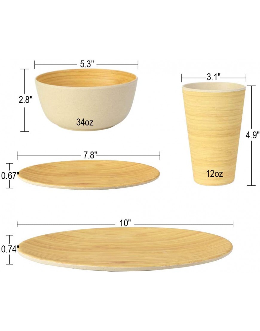 LEKOCH 16-Piece Bamboo Tableware Set for 4 Dinnerware Set Include Dinner & Salad Plate Cup Bowl4 Guests Wood Grain