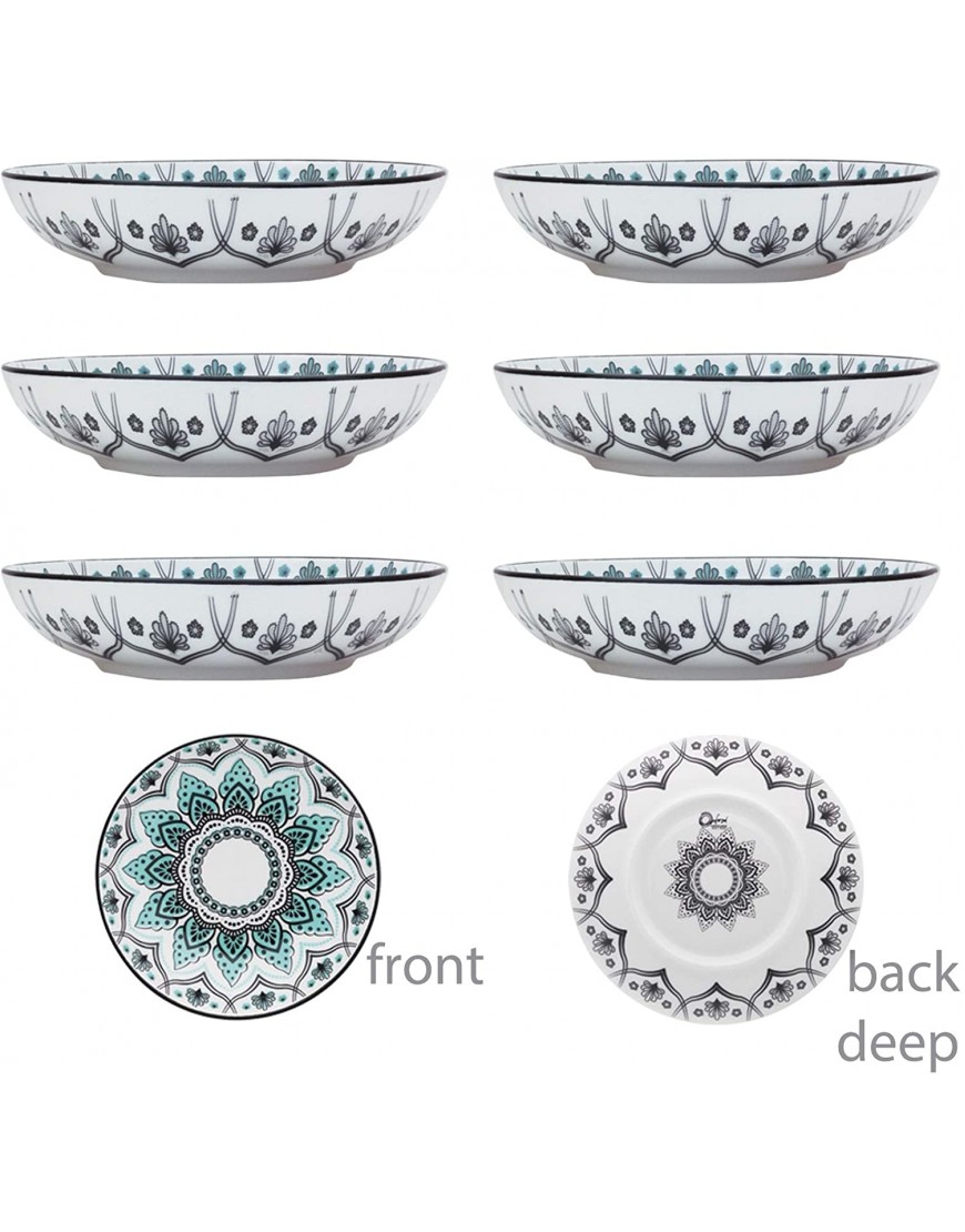 Manhattan Comfort Coup 24-Piece Microwave and Oven Safe Dinnerware Set with Floral Patterns Service for 6 Blue Black
