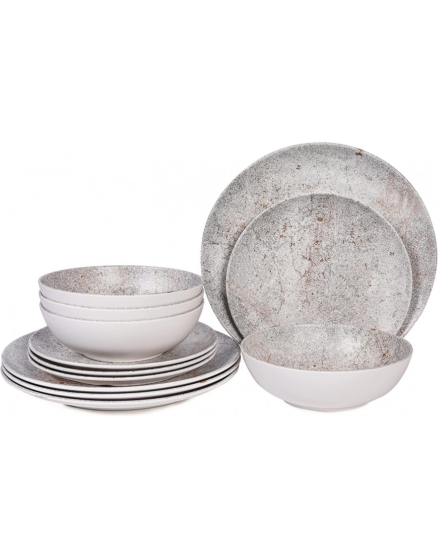 Melamine Dinnerware Sets 12pcs Plates and Bowls Set Dishes Sets Service for 4 Dishwasher Safe Jade Design