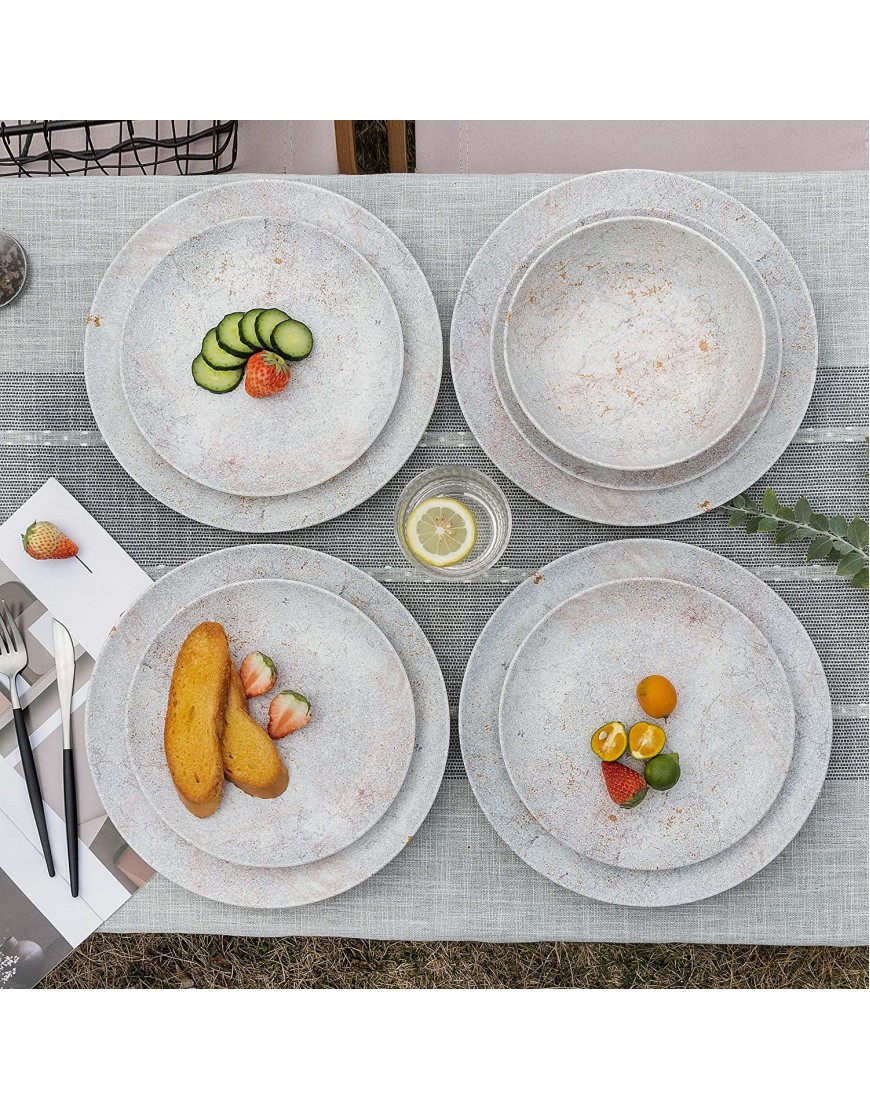 Melamine Dinnerware Sets 12pcs Plates and Bowls Set Dishes Sets Service for 4 Dishwasher Safe Jade Design