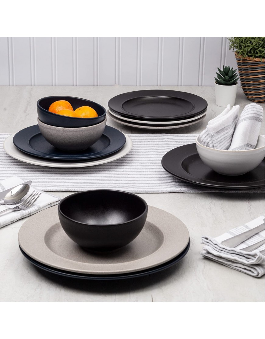 Stoneware 12 Piece Dinnerware Set By Glavers Service For 4 Round White Shiny Dishes Made in Portugal High-End Quality. Includes 4 Dinner Plates 4 Salad Plates And 4 Bowls.