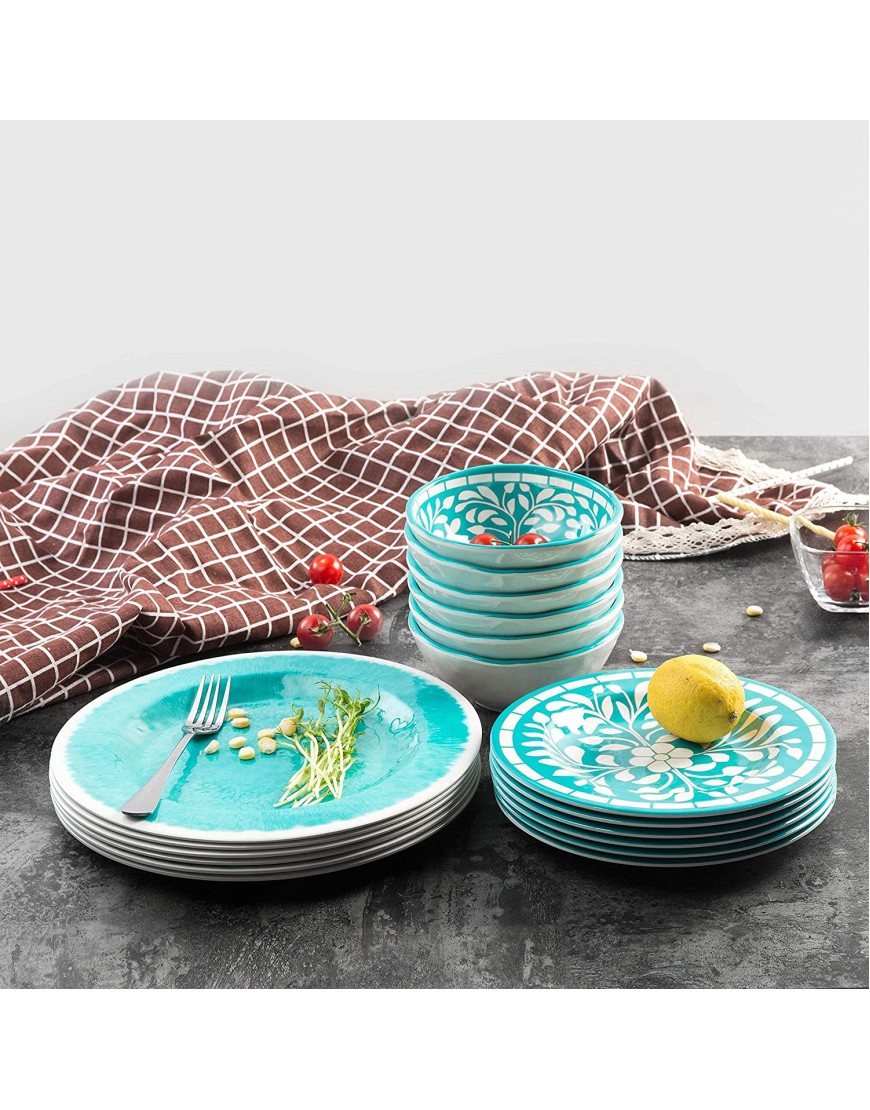 Teal Dinnerware Set Melamine 12 Piece Dinner Dishes Set for Camping Use Lightweight