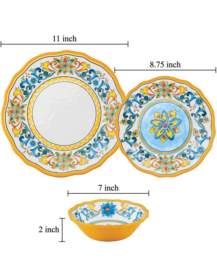 UPware 12-Piece Melamine Dinnerware Set Includes Dinner Plates Salad Plates Bowls Service for 4. Chianti