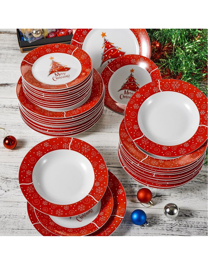 VEWEET Christmas Dinnerware Set 36 Piece Porcelain Christmas Dishes Christmas Tree Pattern Plate Sets with Dinner Plate Dessert Plate Soup Plate Service for 12 Christmas Tree Series