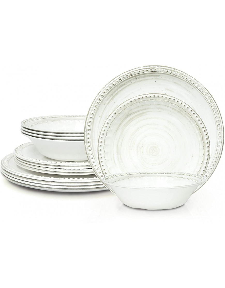 Zak Designs French Country House Melamine 12 Piece Dinnerware Set Includes Dinner Salad Plates and Individual Bowls Lavage Oyster