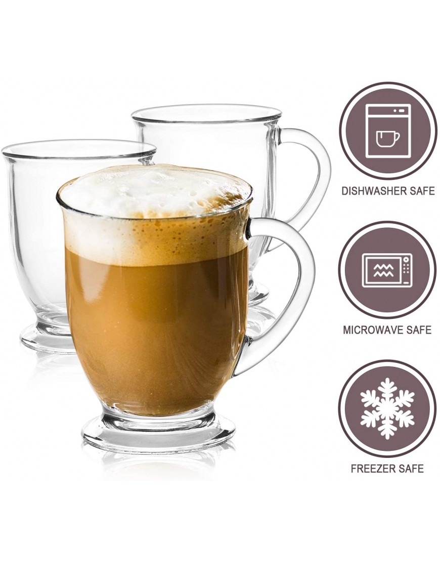 15oz 450ml Glass Coffee Mugs Clear Coffee Cups with Handles perfect for Latte Cappuccino Espresso Coffee Tea and Hot Beverages Set of 6