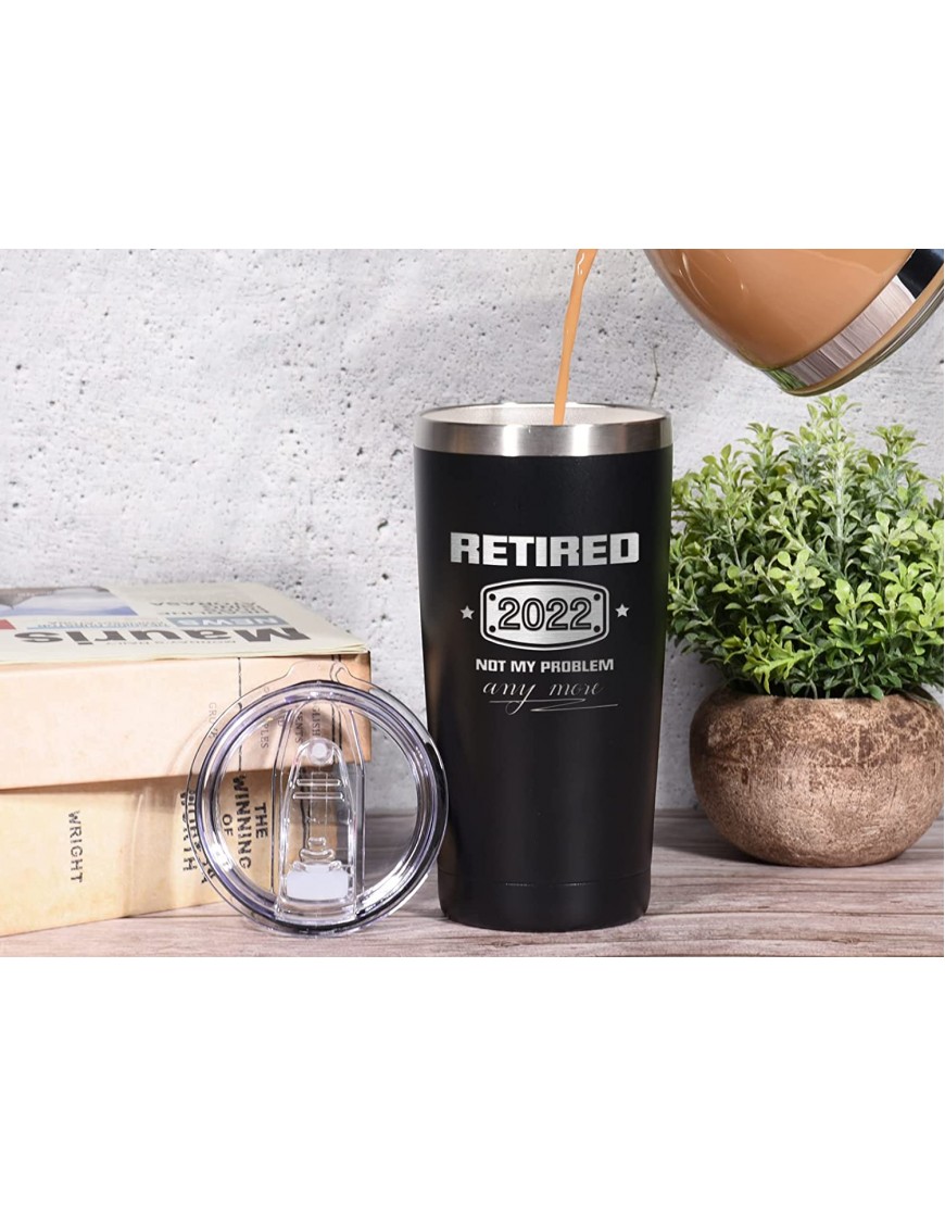 2022 Retirement Gifts for Men and Women Funny Retired 2022 Not My Problem Any More Tumbler Gift 20 oz Black Retiring Present Ideas for Office Coworkers Boss Teacher Doctor Husband Dad