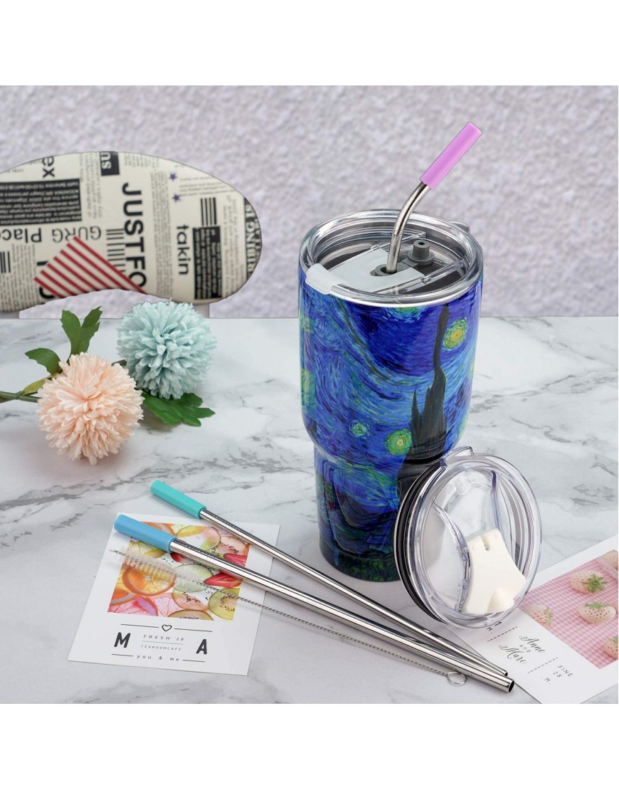 30 oz Tumbler with Lids and Straws,18 8 Stainless Steel Vacuum Insulated Coffee Tumbler,Insulated Travel Mug Water Cup with Leak-Proof Straw Lid & Flip Lid,3 Metal Straws,1 Cleaning Brush & Gift Box