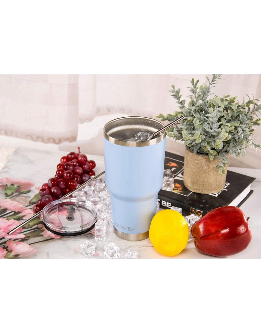 30oz Blue Tumbler Stainless Steel Double Wall Vacuum Insulated Mug with Straw and Lid Cleaning Brush for Cold and Hot Beverages