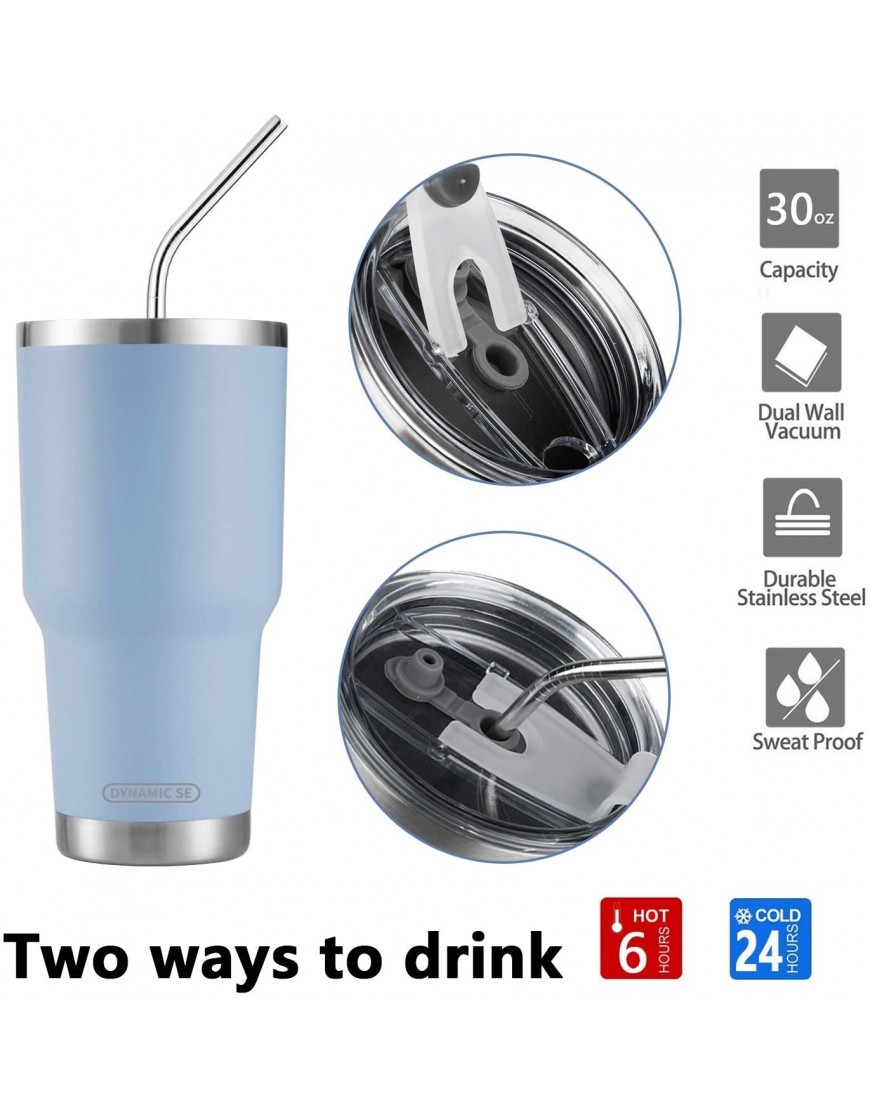 30oz Blue Tumbler Stainless Steel Double Wall Vacuum Insulated Mug with Straw and Lid Cleaning Brush for Cold and Hot Beverages