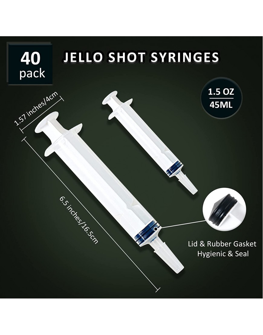 40 Pack Jello Shot Syringes,1.5 oz Jello Shot Syringe With Caps,Reusable Plastic Syringe for Jello Shots Durable Jello Shot Containers for Party Halloween Christmas Thanksgiving