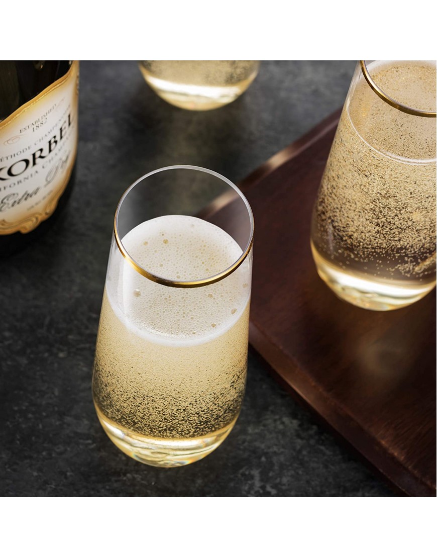 48 Pack Stemless Plastic Champagne Flutes Disposable 9 Oz Gold Rim Clear Plastic Toasting Glasses Shatterproof Recyclable and BPA-Free