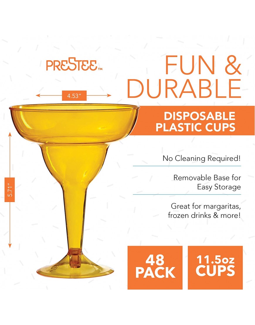 48 Plastic Margarita Glasses 12 oz. | Hard Assorted Colors Plastic Cocktail Cups | Disposable Party Cups | Large Margarita Glasses | Plastic Cocktail Coupe | Frozen Drink Cups
