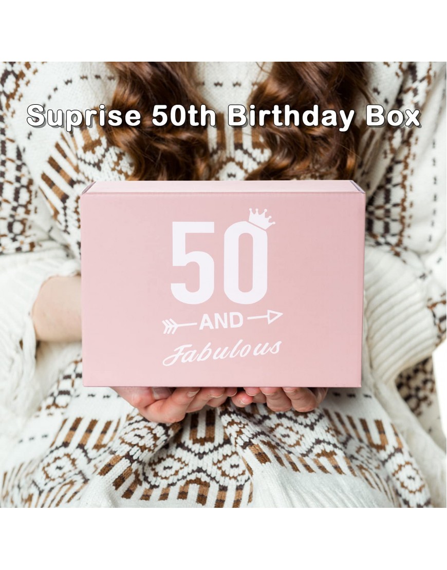 50th Birthday Gifts Box for women with 6 Special & Unique Gifts for Mom Sister Best Friend Wife Grandma Coworker | Funny Wine Gift Ideas Mirror Funny Socks Jewelry Makeup Bag Keychain