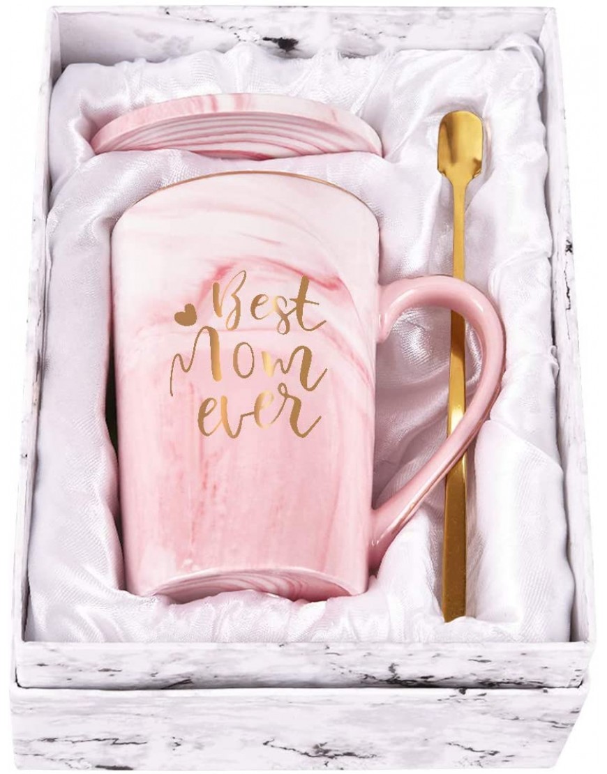 Best Mom Ever Coffee Mug Mom Mother Gifts Novelty Gifts for Mom from Daughter Son Women Mom Gifts for Mom Mother Printing with Gold 14Oz with Exquisite Box Packing Spoon