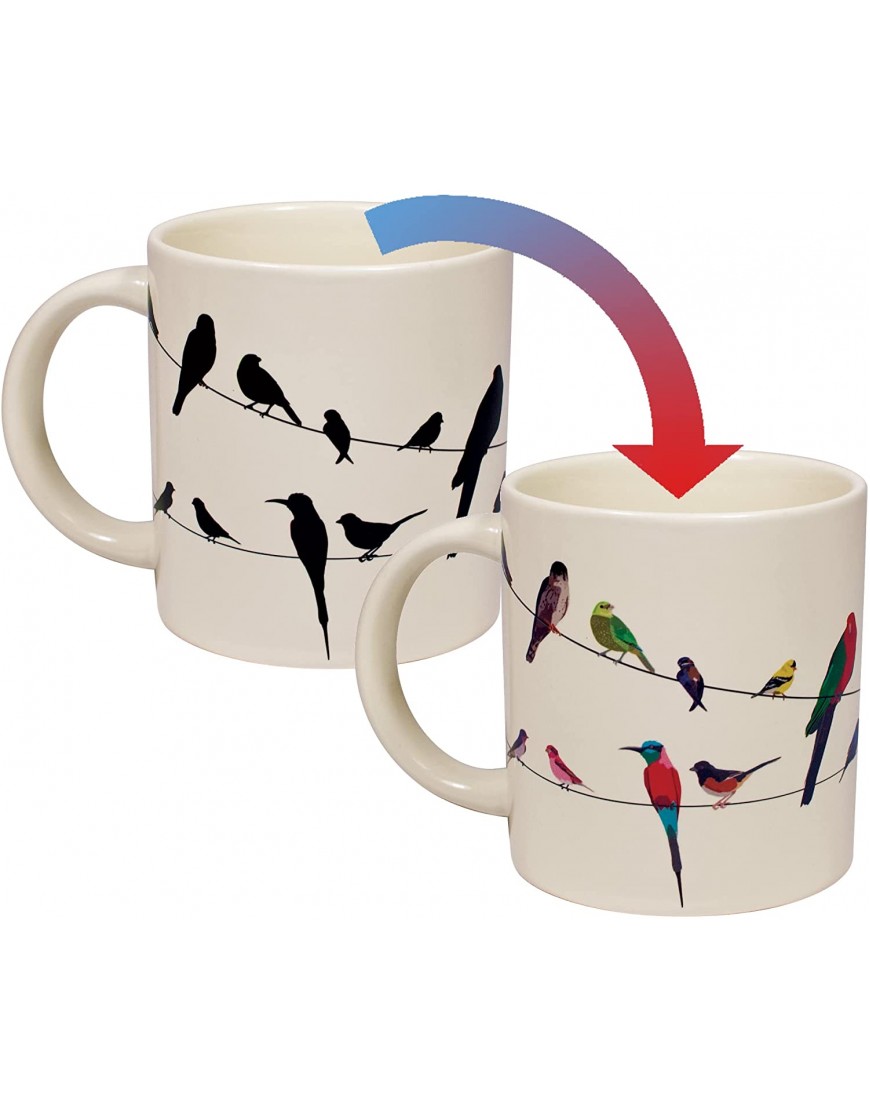 Birds on a Wire Heat Changing Mug Add Coffee or Tea and Colorful Birds Appear Comes in a Fun Gift Box