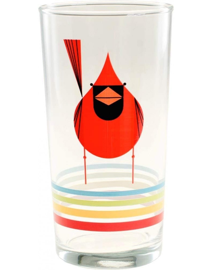 Charley Harper Glasses Cardinal Close-Up with Stripes Set of 4